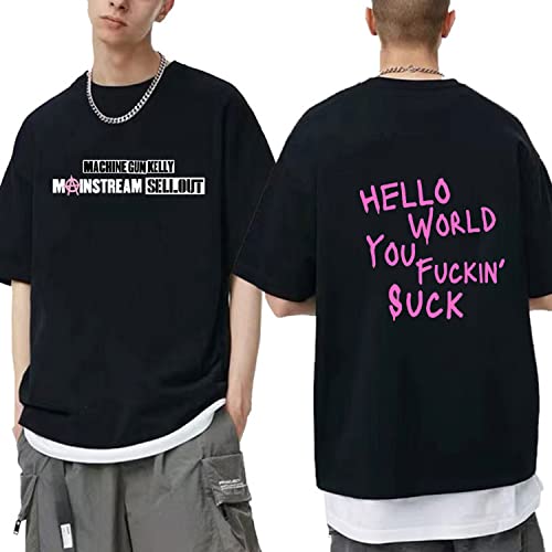 NARUNING Machine Gun Kelly T-Shirt, Cartoon Monogramm Kurze Ärmel Pullover, Harajuku Hip Hop Mode Lässig Lose Bequem Sänger Schauspieler Fan Sweatshirt (XS-4XL) (Black,M) von NARUNING