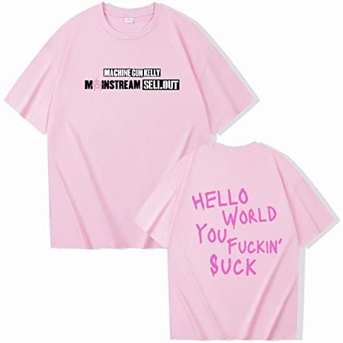 NARUNING Machine Gun Kelly T-Shirt, Cartoon Monogramm Kurze Ärmel Pullover, Harajuku Hip Hop Mode Lässig Lose Bequem Sänger Schauspieler Fan Sweatshirt (XS-4XL) (Pink,XXL) von NARUNING