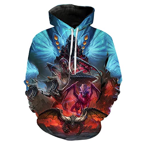 NARUNING Monster Hunter World Hoodie, Cartoon Monster 3D Druck Langarm Pullover, Unisex Casual Fashion Sweatshirt (XS-4XL) (Red,M) von NARUNING