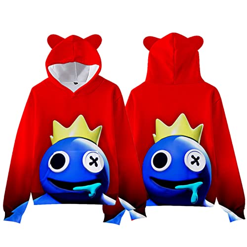 NARUNING Regenbogen Freunde Kapuzen-Sweatshirt, 3D Cartoon Print Langarm Katzenohren Pullover, Kinder Studenten lässige Mode Sweatshirt (100cm-170cm) (Red,150) von NARUNING