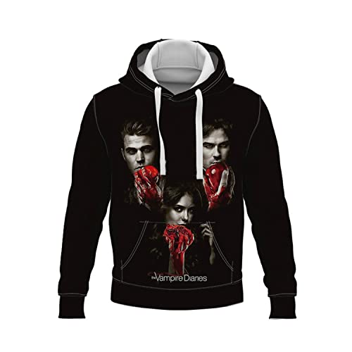 NARUNING The Vampire Diaries Hoodie, TV-Serie Charakter 3D-Druck Langarm-Pullover, Männer und Frauen Casual Fashion Sweatshirt (XS-5XL) (Black,3XL) von NARUNING