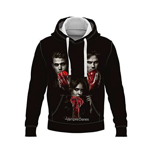 NARUNING The Vampire Diaries Hoodie, TV-Serie Charakter 3D-Druck Langarm-Pullover, Männer und Frauen Casual Fashion Sweatshirt (XS-5XL) (Black,4XL) von NARUNING