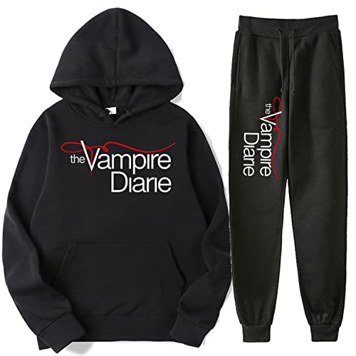 NARUNING The Vampire Diaries Kapuzenpulli Und Hosen Set, TV-Serie Charakter 3D Gedruckt Langarm-Pullover, Männer Und Frauen Lässige Mode Jogging-Sweatpants Set (XS-4XL) (Black,L) von NARUNING