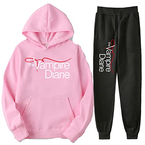 NARUNING The Vampire Diaries Kapuzenpulli Und Hosen Set, TV-Serie Charakter 3D Gedruckt Langarm-Pullover, Männer Und Frauen Lässige Mode Jogging-Sweatpants Set (XS-4XL) (Pink,L) von NARUNING