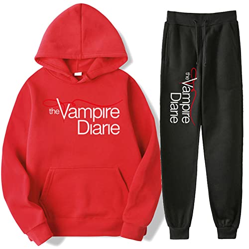 NARUNING The Vampire Diaries Kapuzenpulli Und Hosen Set, TV-Serie Charakter 3D Gedruckt Langarm-Pullover, Männer Und Frauen Lässige Mode Jogging-Sweatpants Set (XS-4XL) (Red,L) von NARUNING