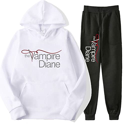 NARUNING The Vampire Diaries Kapuzenpulli Und Hosen Set, TV-Serie Charakter 3D Gedruckt Langarm-Pullover, Männer Und Frauen Lässige Mode Jogging-Sweatpants Set (XS-4XL) (White,L) von NARUNING