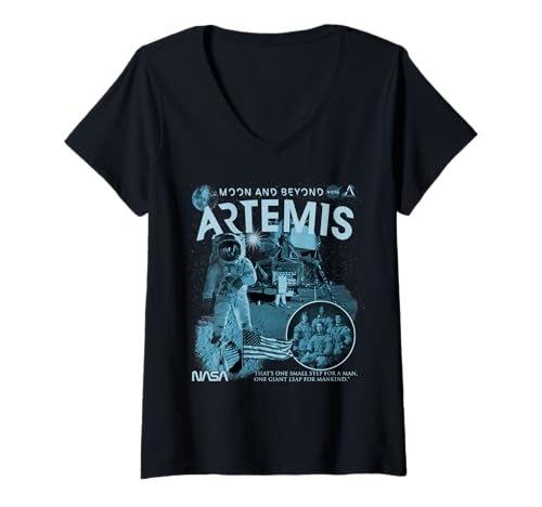 Damen NASA Artemis Mission Astronauten zum Mond T-Shirt mit V-Ausschnitt Damen NASA Artemis Mission Astronauten zum Mond T-Shirt mit V-Ausschnitt von NASA Artemis Astronauten Mond Blau