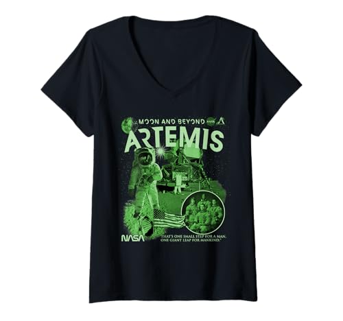 Damen NASA Artemis Mission Astronauten zum Mond T-Shirt mit V-Ausschnitt von NASA Artemis Astronauten Mond Grün