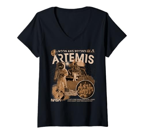 Damen NASA Artemis Mission Astronauten zum Mond T-Shirt mit V-Ausschnitt von NASA Artemis Astronauten Mond Vintage