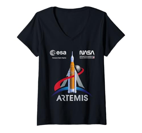 Damen NASA Artemis Mission SLS Worm und ESA Logo T-Shirt mit V-Ausschnitt Damen NASA Artemis Mission SLS Worm und ESA Logo T-Shirt mit V-Ausschnitt von NASA - Artemis SLS
