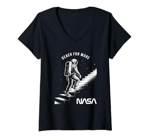Damen NASA Astronaut steigt treppen im Weltall T-Shirt mit V-Ausschnitt Damen NASA Astronaut steigt treppen im Weltall T-Shirt mit V-Ausschnitt von NASA Astronaut Treppen im Weltall