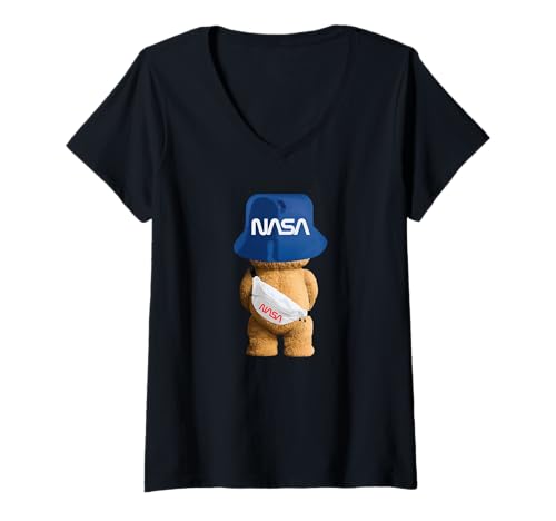 Damen NASA Teddybär Bauchtasche Cool Worm Logo T-Shirt mit V-Ausschnitt von NASA Bauchtasche Teddybär