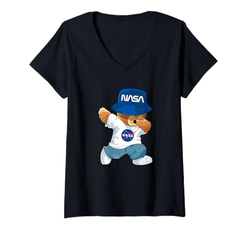Damen NASA Bär Dab Tanz Cool Worm Insignia Logo T-Shirt mit V-Ausschnitt Damen NASA Bär Dab Tanz Cool Worm Insignia Logo T-Shirt mit V-Ausschnitt von NASA Dab Tanz Bär
