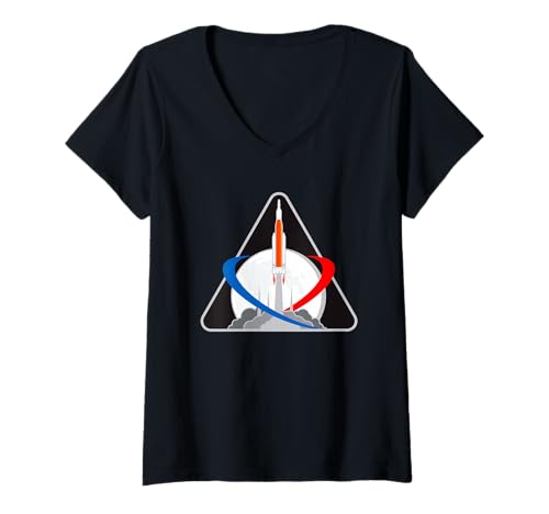 Damen NASA Artemis 1 Patch, Logo für SLS-Raketenmission, Mond, Weltraum T-Shirt mit V-Ausschnitt Damen NASA Artemis 1 Patch, Logo für SLS-Raketenmission, Mond, Weltraum T-Shirt mit V-Ausschnitt von NASA Merch.