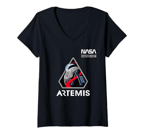 Damen NASA Artemis II Mission Patch Worm Logo T-Shirt mit V-Ausschnitt von NASA Mission Artemis II