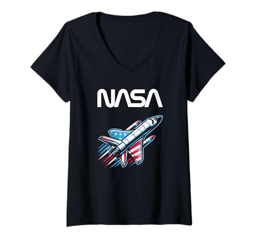 Damen NASA Space Shuttle in USA Flaggen Design T-Shirt mit V-Ausschnitt Damen NASA Space Shuttle in USA Flaggen Design T-Shirt mit V-Ausschnitt von NASA Space Shuttle USA Design