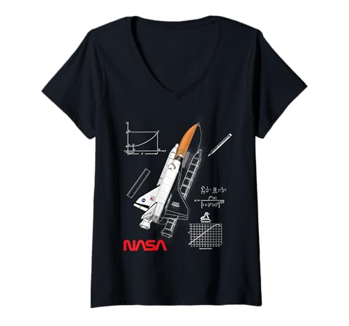 Damen NASA Space Shuttle Kreidezeichnung Worm Logo T-Shirt mit V-Ausschnitt von NASA Space Shuttle Worm Logo Kreidezeichnung