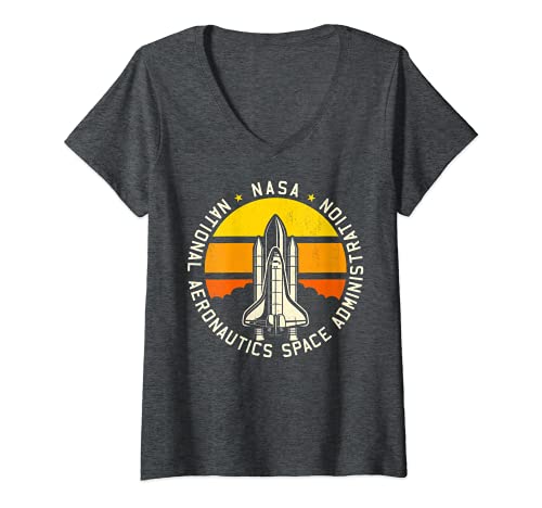 Damen NASA Rocket Ship Sunset Circle Logo T-Shirt mit V-Ausschnitt von NASA