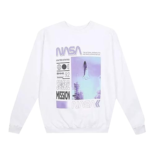 NASA Damen-Sweatshirt Mission mit Rundhalsausschnitt, Weiß, M von NASA