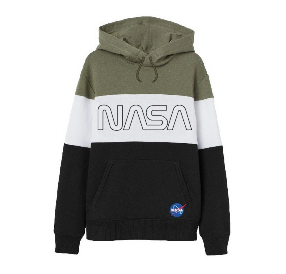 NASA Kapuzensweatshirt NASA-Sweatshirt für Jugendliche, Schwarz/Weiß/Khaki Gestreift, 100% von NASA