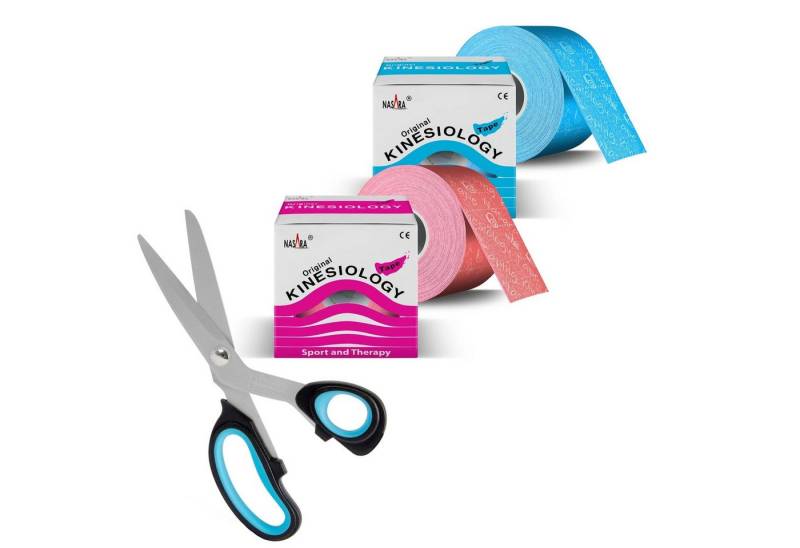 NASARA Kinesiologie-Tape 2er Set - 1x blau 1x pink NASARA Tapes mit Bexfield-Tapeschere (3-St) von NASARA