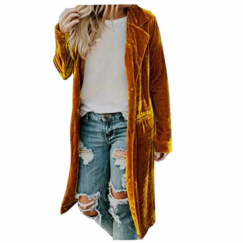 Frauen Kostüm Damen Langarm Tops Casual T-Shirts, Cardigan Cover Up Casual Bluse Tops Lang Trench Zip Hoodie, Orange, 46 von NASC