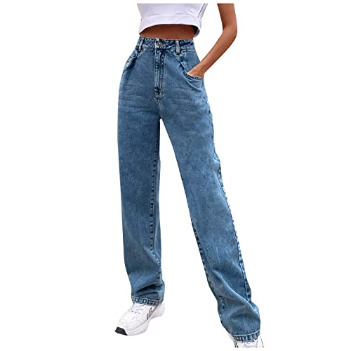 NASC Damen Casual Fashion Hohe Taille Solid Color Denim Wide Leg Pants Cropped Jeans für Damen UK, blau, M von NASC