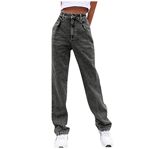 NASC Damen Casual Fashion Hohe Taille Solid Color Denim Wide Leg Pants Cropped Jeans für Damen UK, dunkelgrau, M von NASC