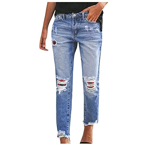 NASC Damen-Jeans, einfarbig, Loch, niedrige Taille, Jeans, Ausgestellungen, Patch, Jeans, Hose, Freizeithose für Damen, UK, rot, XXL von NASC