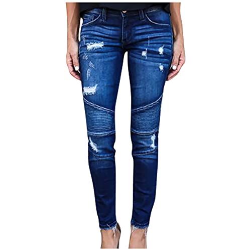 NASC Damen Slim Fit Fransen Plissee - Fit Stretch Leggings Jeans Hose für Damen UK, Dark Blue, M von NASC