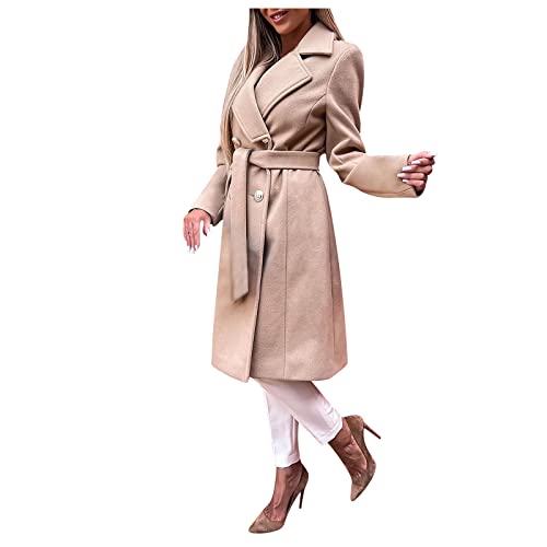 NASC Damen Winterjacke Damen Mode Herbst und Winter Langarm V-Ausschnitt Gebunden Zweireihige Jacke, khaki, 42 von NASC