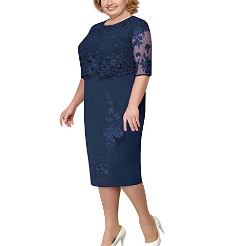 NASC Damenkleid, modisch, Spitze, elegant, Mutter der Braut, knielang, Übergröße, Kleid, Navy-A, XXX-Large von NASC