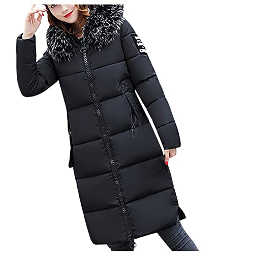 NASC Lange Jacken für Damen UK Damen Mode Herbst und Winter Slim Mittellange Verdickung Warm Baumwolle Jacke, Schwarz , 52 von NASC