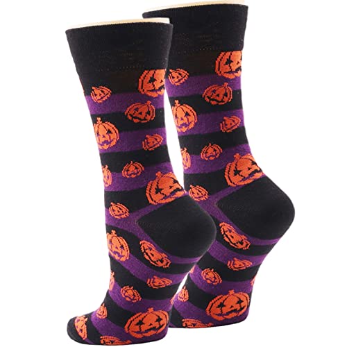 Unisex Halloween Print Mid Thermo Kürbis Socken Damen Kniestrümpfe, violett, One size von NASC