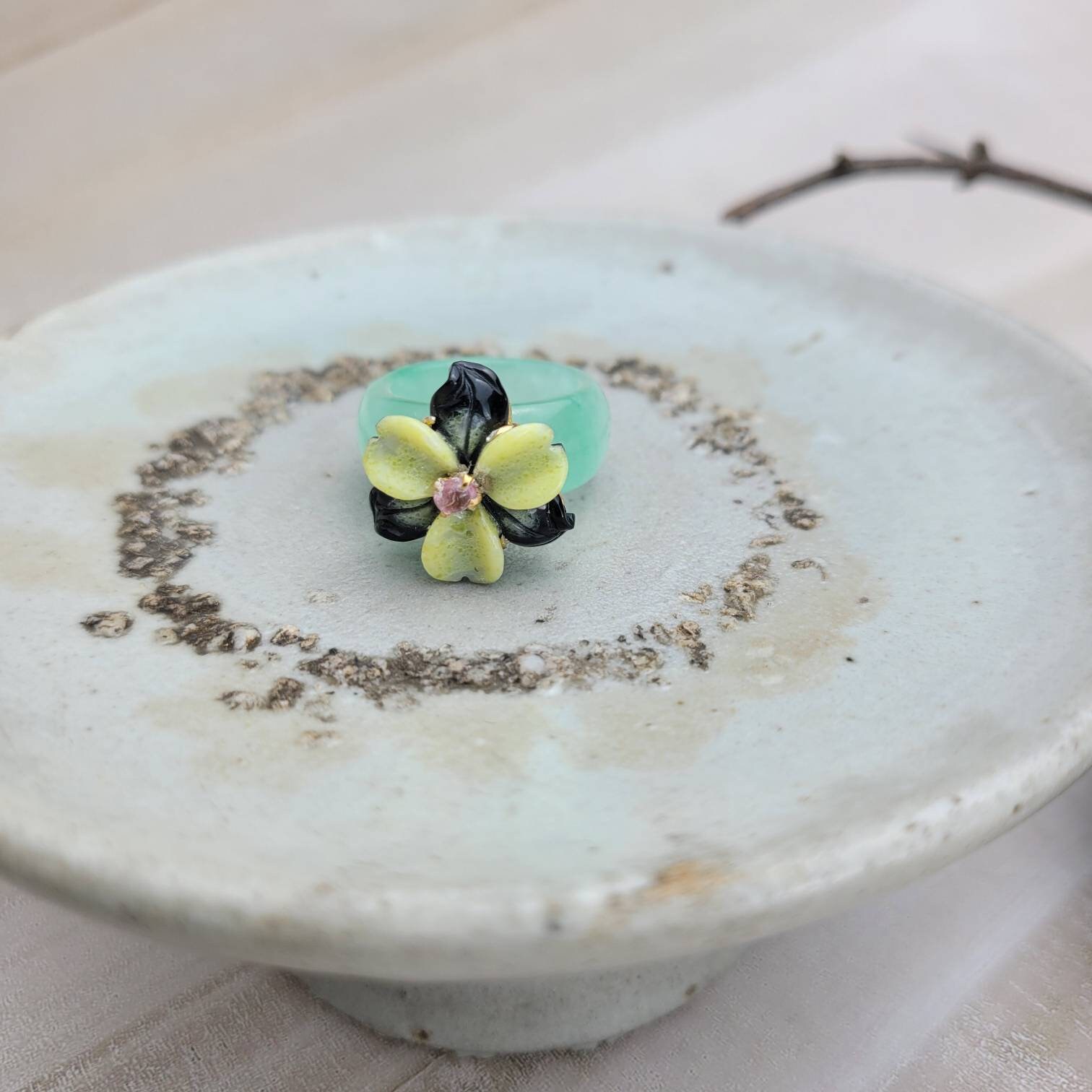 Jade Bandring Achat Blüte Ringband 19, 5 von NASCHENKAseoul