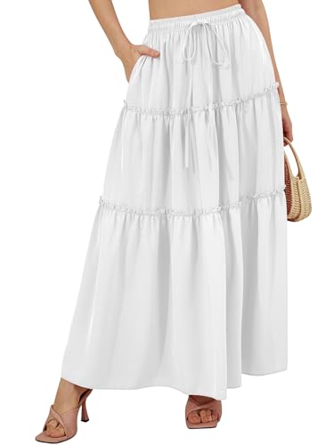 NASHALYLY Damen Chiffon Elastisch Hohe Taille Plissee A-Linie Ausgestellt Maxi Röcke, Weiß, Mittel von NASHALYLY
