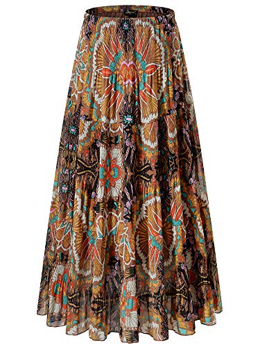 NASHALYLY Damen Chiffon Elastische Hohe Taille Plissee A-Linie Ausgestellt Maxi Röcke, Blumen-205, 3X-Groß von NASHALYLY