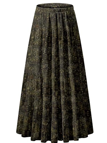 NASHALYLY Damen Chiffon Elastische Hohe Taille Plissee A-Linie Ausgestellt Maxi Röcke, Boho Floral, 3X-Groß von NASHALYLY