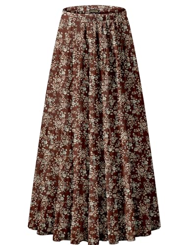 NASHALYLY Damen Chiffon Elastische Hohe Taille Plissee A-Linie Ausgestellt Maxi Röcke, Braunes Blumenmuster, X-Groß von NASHALYLY