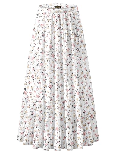 NASHALYLY Damen Chiffon Elastische Hohe Taille Plissee A-Linie Ausgestellt Maxi Röcke, Glänzendes Blumenmuster, Klein von NASHALYLY