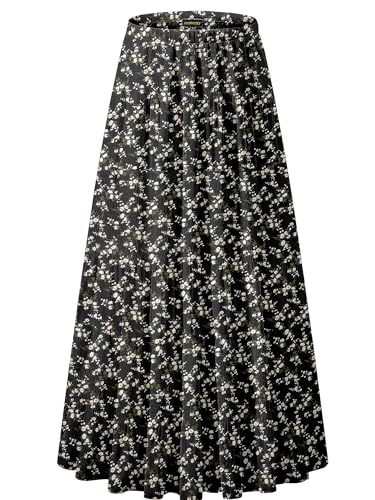 NASHALYLY Damen Chiffon Elastische Hohe Taille Plissee A-Linie Ausgestellt Maxi Röcke, Schwarze weiße Blume, 3X-Groß von NASHALYLY