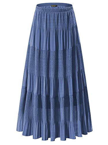 NASHALYLY Damen Chiffon Elastische Hohe Taille Plissee A-Linie Ausgestellte Maxi Röcke, Beja Blue, Groß von NASHALYLY