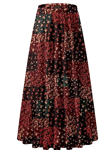 NASHALYLY Damen Chiffon Elastische Hohe Taille Plissee A-Linie Ausgestellte Maxi Röcke, Blume-215, X-Groß von NASHALYLY