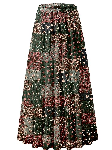 NASHALYLY Damen Chiffon Elastische Hohe Taille Plissee A-Linie Ausgestellte Maxi Röcke, Blume-231, 3X-Groß von NASHALYLY