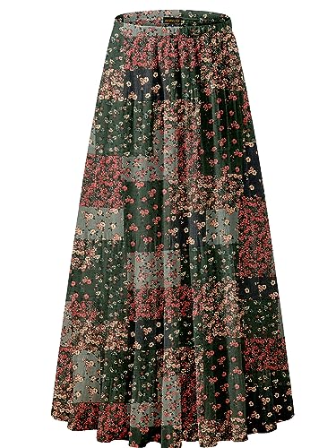NASHALYLY Damen Chiffon Elastische Hohe Taille Plissee A-Linie Ausgestellte Maxi Röcke, Blume-231, Mittel von NASHALYLY
