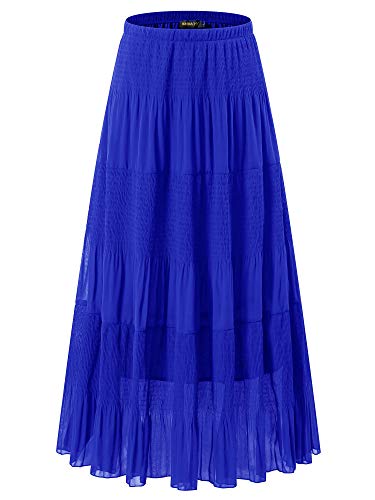 NASHALYLY Damen Chiffon-Rock mit hoher Taille, plissiert, A-Linie, ausgestellt, Maxi-Rock - Blau - Klein von NASHALYLY