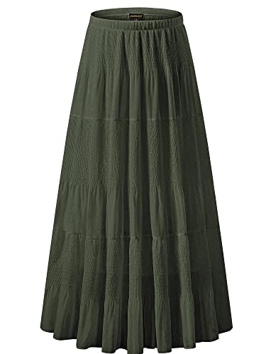 NASHALYLY Damen Maxirock Chiffon Hohe Taille Plissee A-Linie Lange Röcke, Schwarzes Grün, 44 von NASHALYLY