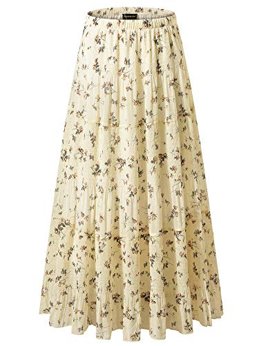 NASHALYLY Damen Maxirock Chiffon Hohe Taille Plissee A-Linie Lange Röcke Gr. 44, Blume 203 von NASHALYLY