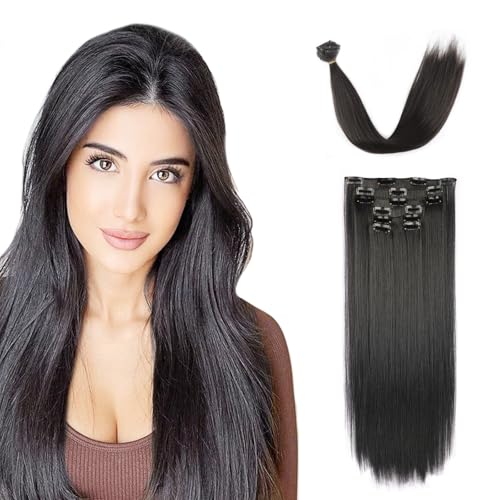 NASHRIO 50cm Clip in Hair Extensions 7 Stücke 120g Voller Kopf Haarverlängerungen mit Clips Synthetik Gewellte Haarextension für Frauen, Clip in Haarverlängerungen（2#） von NASHRIO
