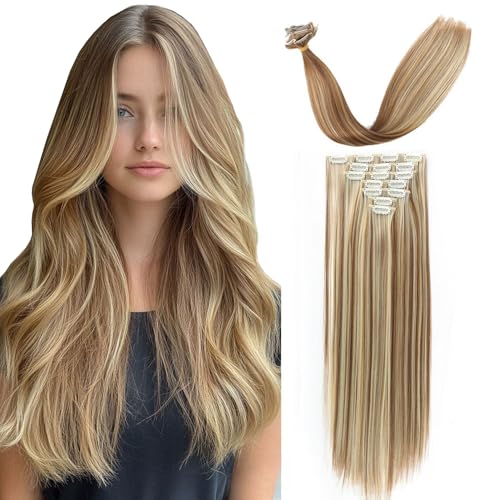 NASHRIO 50cm Clip in Hair Extensions 7 Stücke 120g Voller Kopf Haarverlängerungen mit Clips Synthetik Gewellte Haarextension für Frauen, Clip in Haarverlängerungen für Tägliche Party （6H613#） von NASHRIO